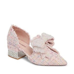 Jeffrey Campbell Valenti Pink Tweed Bejeweled Block Bow Heels Sz 9